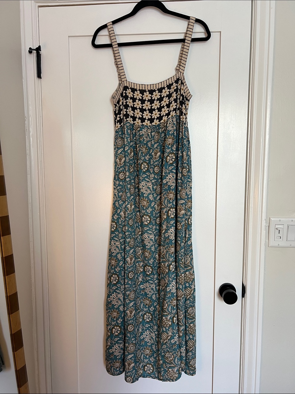 Natural Life Patti Side Slit Maxi Dress Teal Cream Floral Size XS